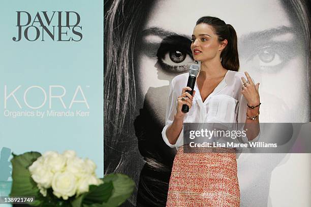 Australian model, Miranda Kerr greets fans during a KORA Organics skincare products promotion on Valentines day at David Jones on February 14, 2012...