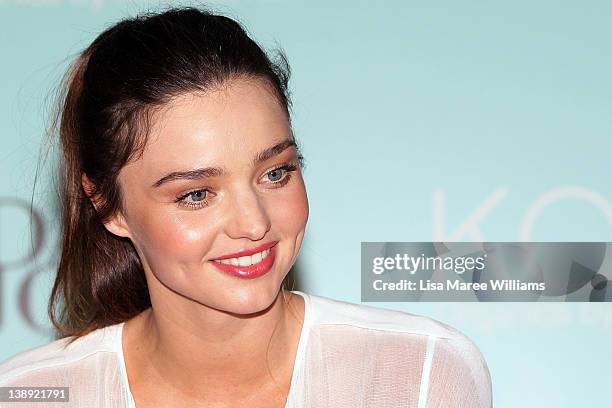 Australian model, Miranda Kerr greets fans during a KORA Organics skincare products promotion on Valentines day at David Jones on February 14, 2012...