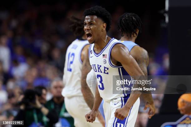Jeremy Roach of the Duke Blue Devils reacts in the first half of the game against the North Carolina Tar Heels in the first half of the game during...