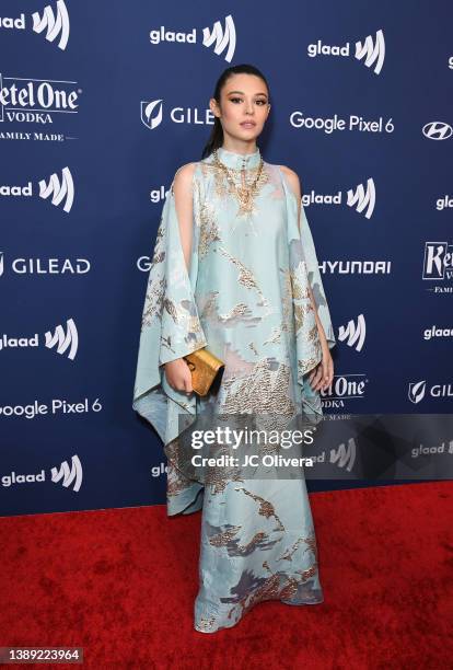 Nicole Maines attends the 33rd Annual GLAAD Media Awards on April 02, 2022 in Beverly Hills, California.