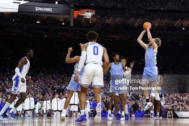 Brady Manek of the North Carolina Tar Heels shoots the ball in the first half of the game against the Duke Blue Devils during the 2022 NCAA Men's...