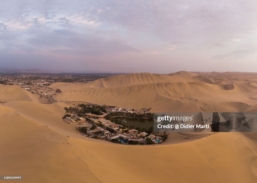 Sunset over the Huacachina oasis, Ica, Peru