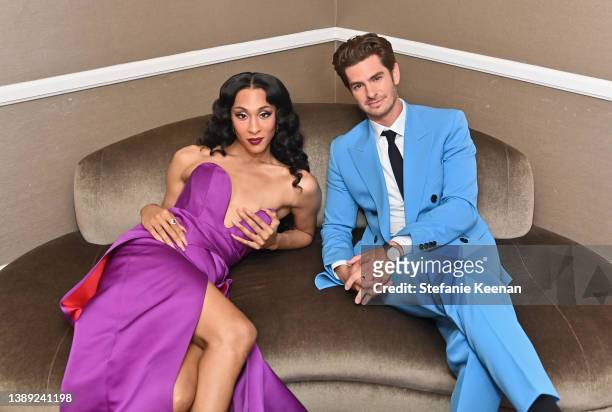 Michaela Jaé Rodriguez and Andrew Garfield attend The 33rd Annual GLAAD Media Awards at The Beverly Hilton on April 02, 2022 in Beverly Hills,...