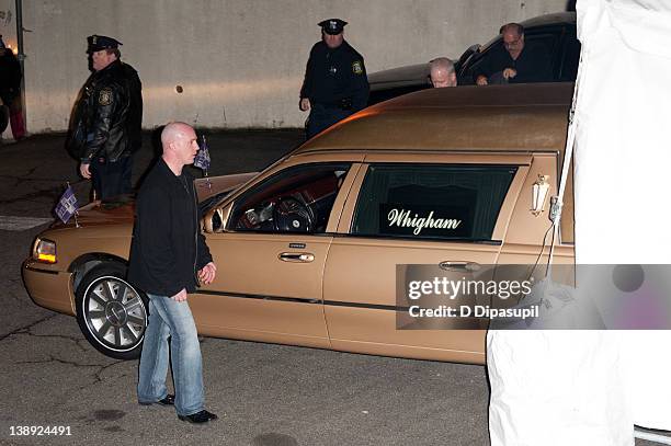 Whitney Houston's body arrives at Whigham Funeral Home ahead of her funeral in New Jersey on February 13, 2012 in Newark, New Jersey.