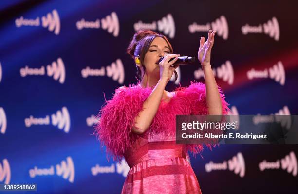 Honoree Kacey Musgraves performs onstage during The 33rd Annual GLAAD Media Awards at The Beverly Hilton on April 02, 2022 in Beverly Hills,...