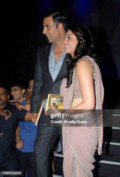 Akshay Kumar and Kajal Aggarwal attend the Music Aalbum launch for the movie 'Special 26' on January 16, 2013 in Mumbai, India.