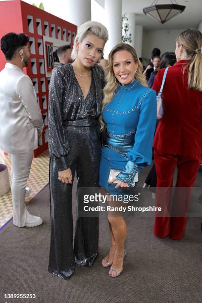 Victoria Brito and Braunwyn Windham-Burke attend The 33rd Annual GLAAD Media Awards at The Beverly Hilton on April 02, 2022 in Beverly Hills,...