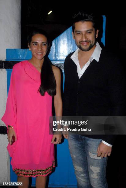 Tara Sharma and Aftab Shivdasani attend the Dabboo Ratnani's callender launch on January 08, 2013 in Mumbai, India.