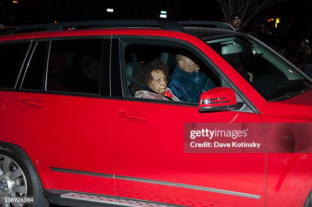 Singer Cissy Houston, Mother of Whitney Houston, arrives as Whitney Houston's body arrives to the Whigham Funeral Home on February 13, 2012 in...