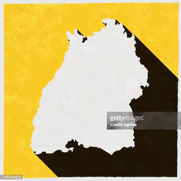 ilustrações, clipart, desenhos animados e ícones de mapa de baden-wurttemberg com sombra longa em fundo amarelo texturizado - baden wurttemberg