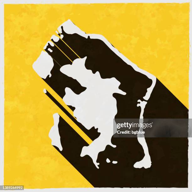 bora bora map with long shadow on textured yellow background - bora bora stock illustrations
