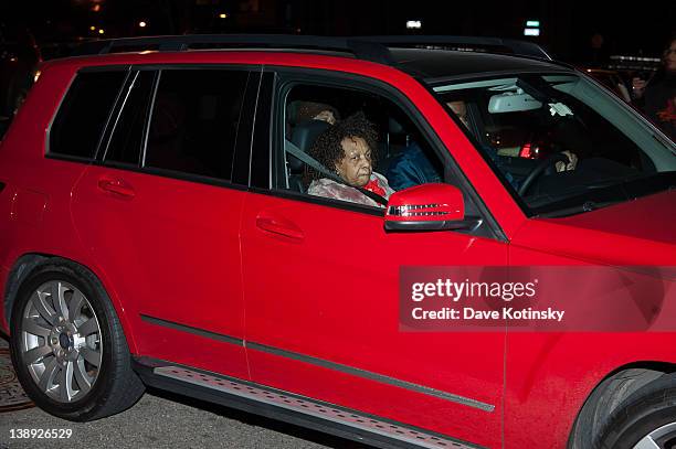 Singer Cissy Houston, Mother of Whitney Houston, arrives as Whitney Houston's body arrives to the Whigham Funeral Home on February 13, 2012 in...