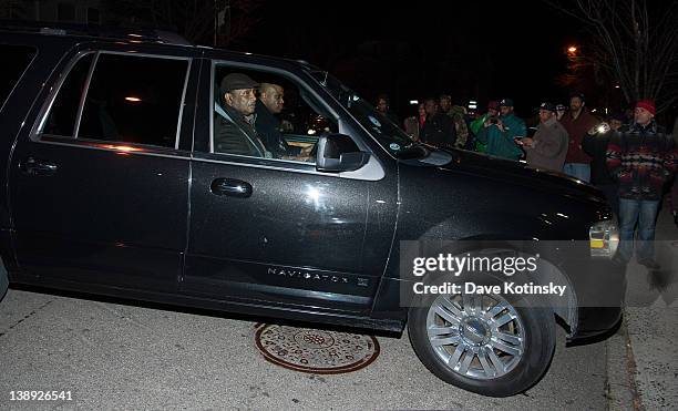 Guests arrive as Whitney Houston's body arrives to the Whigham Funeral Home on February 13, 2012 in Newark, New Jersey.