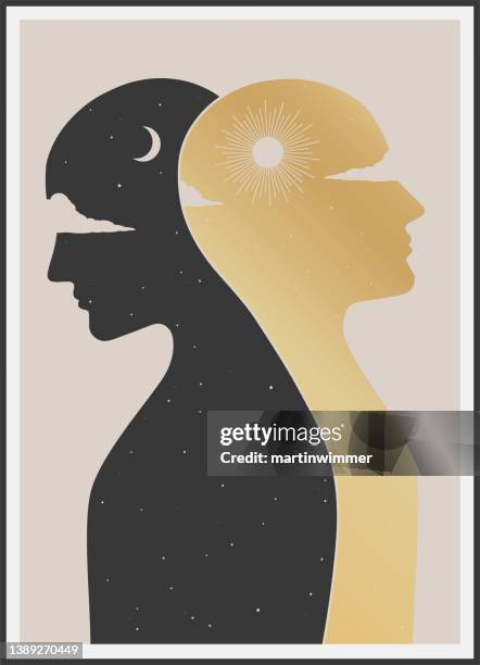 heads of dreams night and day - amour stock illustrations