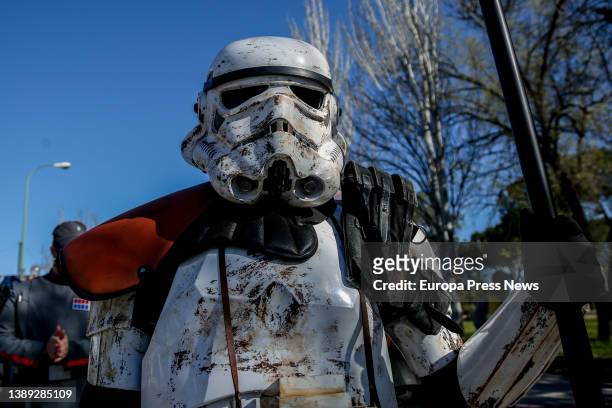 An imperial stormtrooper clone trooper during a parade inspired by Star Wars characters at a charity event in favor of several local associations in...