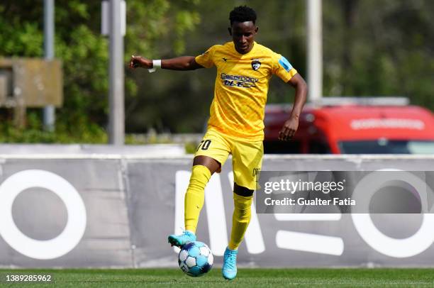 Ivan Angulo of Portimonense SC in action during the Liga Bwin match between Belenenses SAD and Portimonense SC at Estadio Nacional on April 2, 2022...