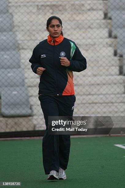 Indian Hockey player Rani Rampal during a training session at the Major Dhyan Chand National Stadium in New Delhi on Friday,10th February, 2012.