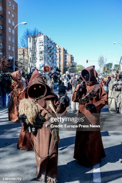 Several people dressed as Jawa during a parade inspired by Star Wars characters at a charity event in favor of several associations in the area in...