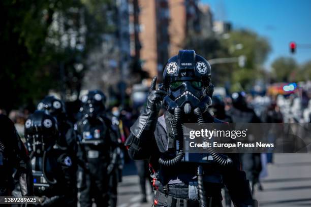 Man dressed as a TIE fighter pilot during a parade inspired by Star Wars characters at a charity event in favor of several local associations in...