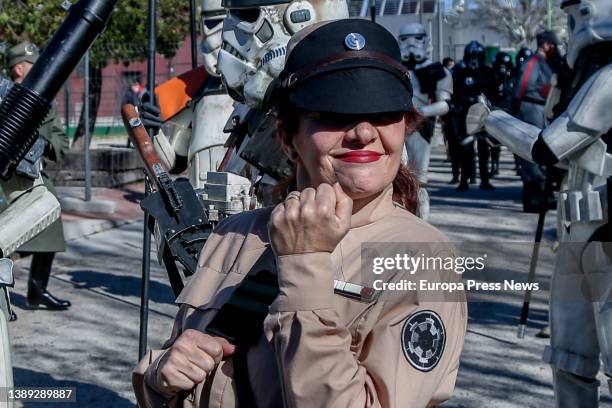 Person dressed as an officer of the Empire during a parade inspired by Star Wars characters, at a charity event in favor of several associations in...