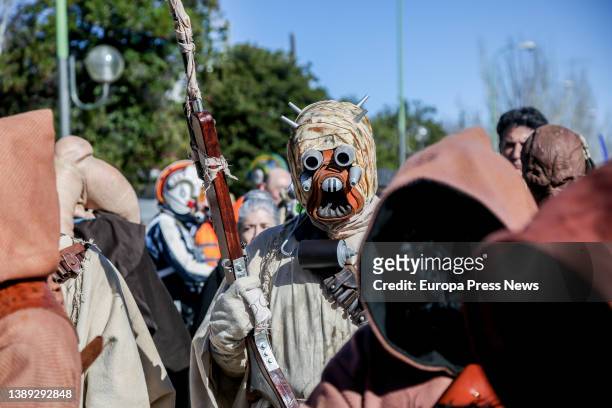 Person dressed as Tusken during a parade inspired by Star Wars characters at a charity event in favor of several associations in the area in Aluche,...
