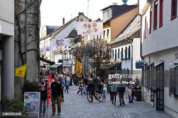 shopping sunday ( sunday open for sale) in radolfzell on lake constance - lakeside shopping centre stock pictures, royalty-free photos & images