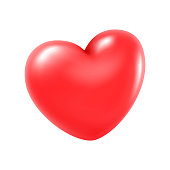 Red shiny heart symbol. Realistic 3D vector illustration, isolated on white background. Ideal for Valentines Day, Mothers Day, wedding, I love you etc.