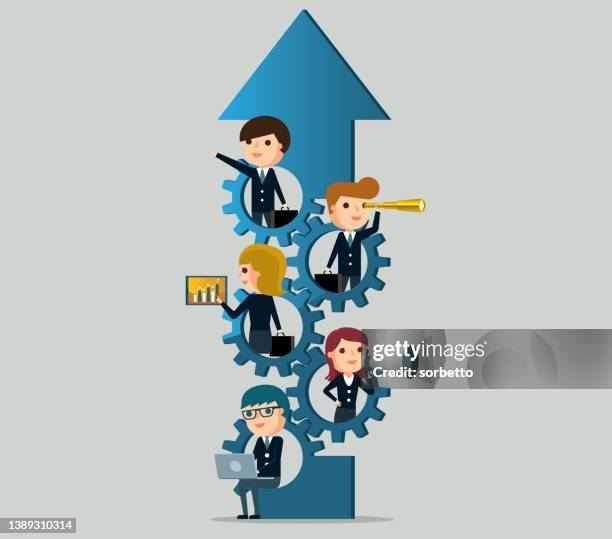 teamwork - gears - technology driven processes stock illustrations