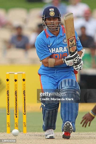Sachin Tendulkar of India bats during the One Day International match between India and Sri Lanka at Adelaide Oval on February 14, 2012 in Adelaide,...