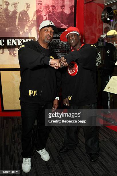 Chuck D and Flavor Flav of Public Enemy at the Public Enemy exhibit at An Evening With Public Enemy at The GRAMMY Museum on February 13, 2012 in Los...