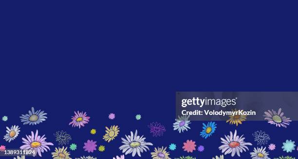 multi-colored flowers in pastel style of varying degrees of detail - chrysanthemum illustration stock illustrations
