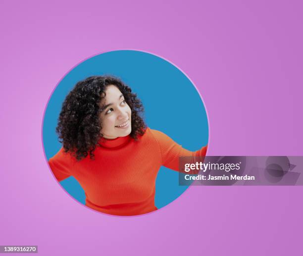 young woman in circle open portal - one chance stock pictures, royalty-free photos & images