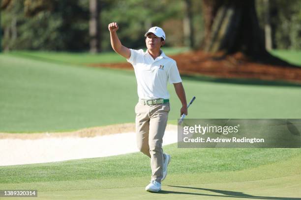 Jaden Dumdumaya of the boys 14-15 group competes during the Drive, Chip and Putt Championship at Augusta National Golf Club on April 03, 2022 in...