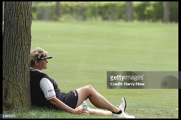 Laura Davies takes a break during the Du Maurier Classic at Glen Abbey in Oakville, Canada. Mandatory Credit: Harry How /Allsport