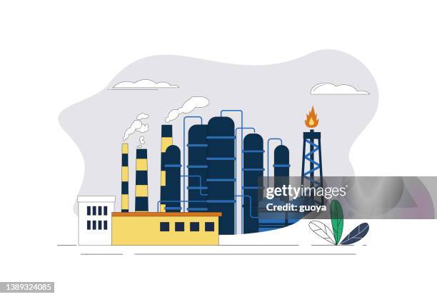 crude oil processing plant. - refinery stock illustrations