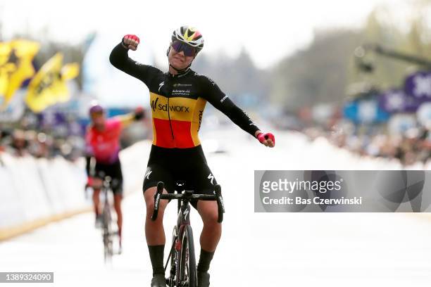 Lotte Kopecky of Belgium and Team SD Worx celebrates winning during the 19th Ronde van Vlaanderen - Tour des Flandres 2022 - Women's Elite a 158,6km...
