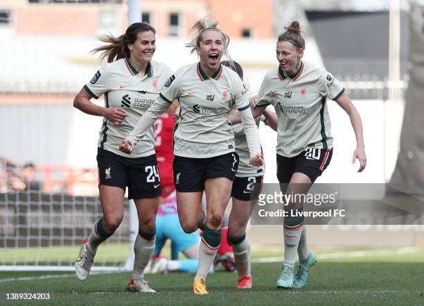 Missy Bo Kearns of Liverpool Women celebrates scoring their side's fourth goal during the FA Women's Championship match between Bristol City Women...