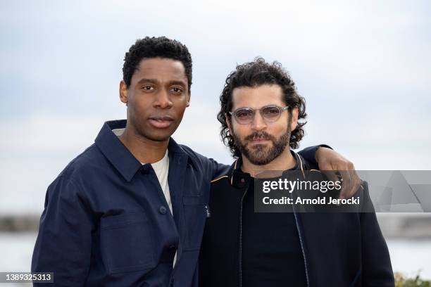 Yoli Fuller and Vincent Heneine attend the "Vincent Heneine & Yolli Fuller" photocall during the 5th Canneseries Festival on April 03, 2022 in...