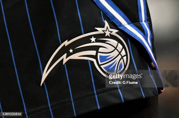The Orlando Magic logo on their uniform during the game against the Washington Wizards at Capital One Arena on March 30, 2022 in Washington, DC. NOTE...