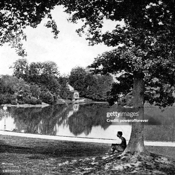 leopold park in brussels, belgium - 19th century - brussels stock illustrations