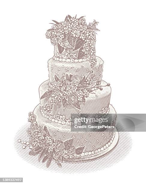 stockillustraties, clipart, cartoons en iconen met beautiful wedding cake - gateau