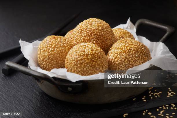 chinese sesame balls with red bean paste - sesame balls stock pictures, royalty-free photos & images