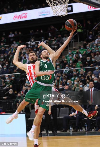 Lukas Lekavicius, #4 of Zalgiris Kaunas in action during the Turkish Airlines EuroLeague Regular Season Round 21 match between Zalgiris Kaunas and...