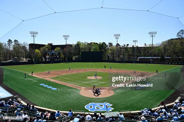 General view of the field during the Virginia Tech Hokies and North Carolina Tar Heels game at Boshamer Stadium on April 03, 2022 in Chapel Hill,...