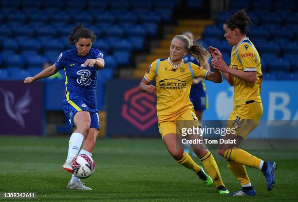 Jessie Fleming of Chelsea scores their side's first goal during the Barclays FA Women's Super League match between Chelsea Women and Reading Women at...