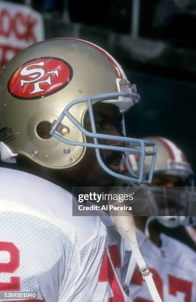 Safety Todd Bowles of the San Francisco 49ers follows the action in the game between the San Francisco 49ers vs The Philadelphia Eagles on October...