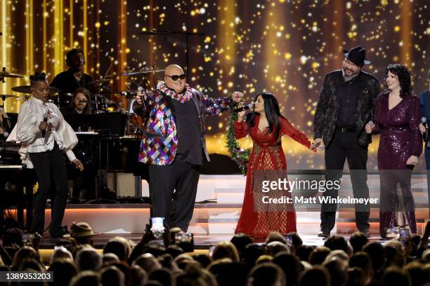Nnenna Freelon, Kalani Pe'a, Falu, Ben Isaacs and Becky Isaacs perform onstage during the 64th Annual GRAMMY Awards Premiere Ceremony at MGM Grand...