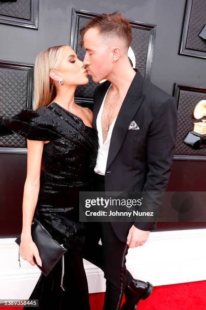Victoria Sigel and James Hunt attend the 64th Annual GRAMMY Awards at MGM Grand Garden Arena on April 03, 2022 in Las Vegas, Nevada.