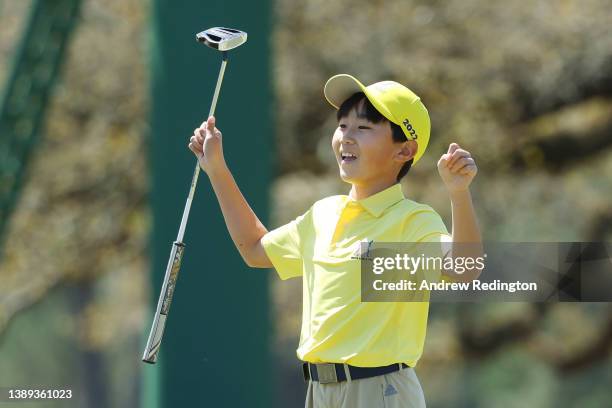 Bryan Xie of the boys 7-9 group competes during the Drive, Chip and Putt Championship at Augusta National Golf Club on April 03, 2022 in Augusta,...