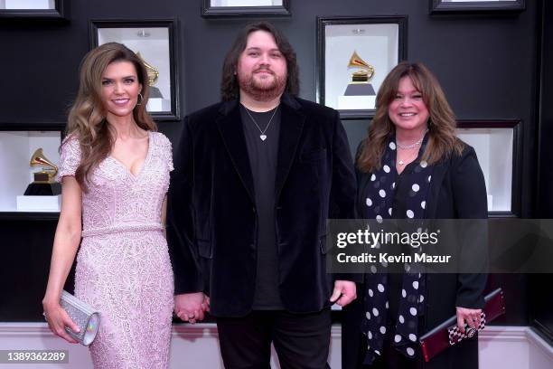 Andraia Allsop, Wolfgang Van Halen, and Valerie Bertinelli attend the 64th Annual GRAMMY Awards at MGM Grand Garden Arena on April 03, 2022 in Las...